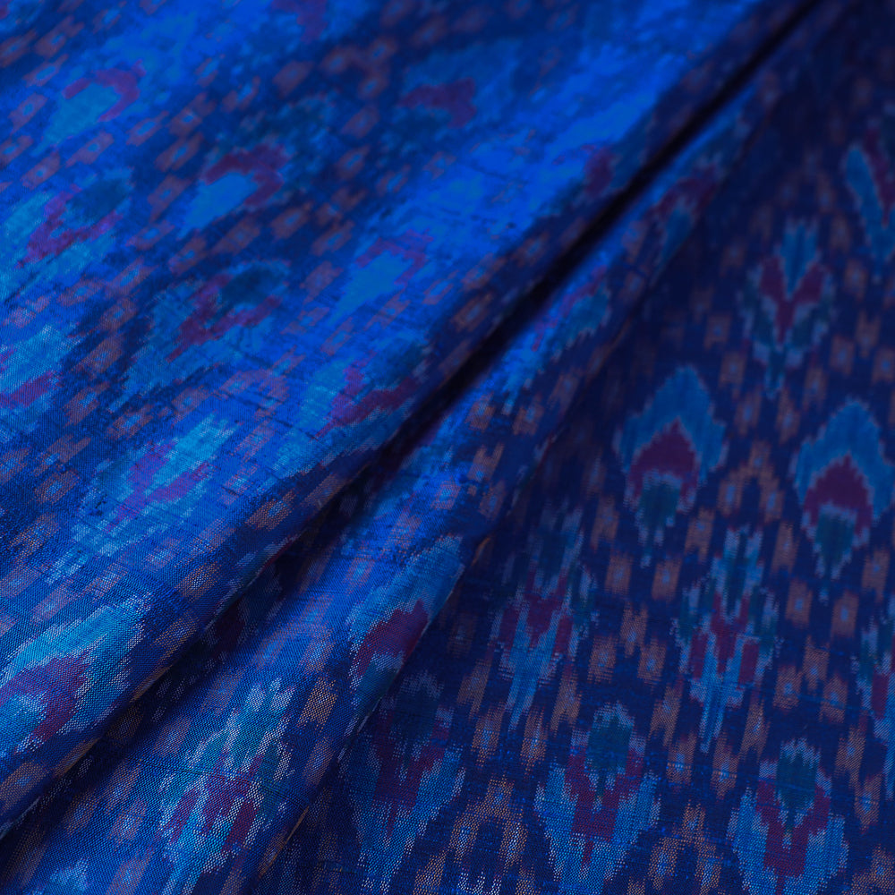 Blue - Pochampally Ikat Weave Handloom Pure Raw Silk Fabric 05