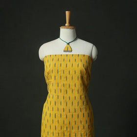 Yellow - Pochampally Ikat Weave Cotton 2pc Unstitched Dress Material Kurta Set with Jewellery 04