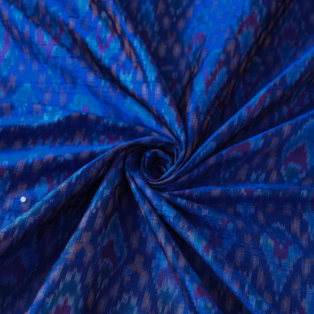 Blue - Pochampally Ikat Weave Handloom Pure Raw Silk Fabric 05