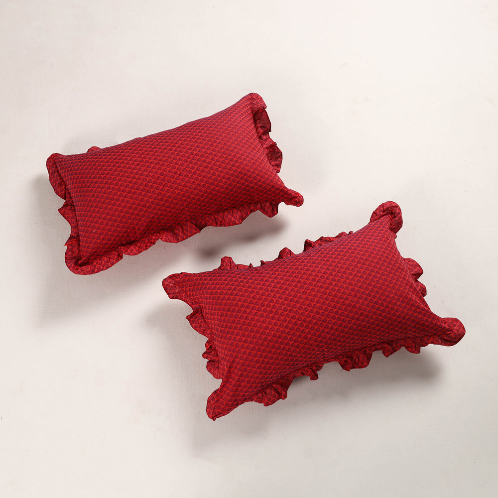 Red - Set of 2 Jacquard Cotton Frill Pillow Covers 01