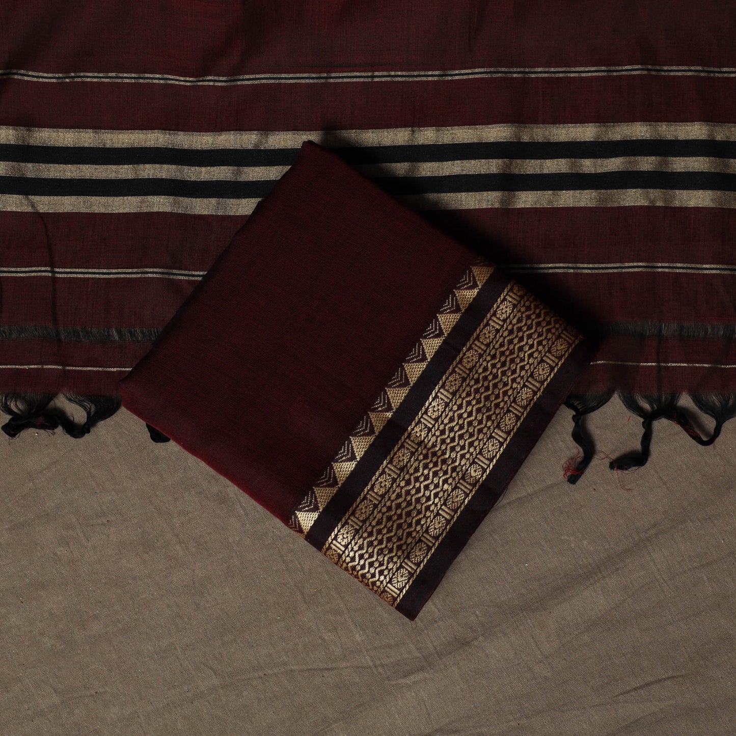 Dharwad Mercerised Cotton 3pc Unstitched Dress Material Suit Set with Woven Border 52