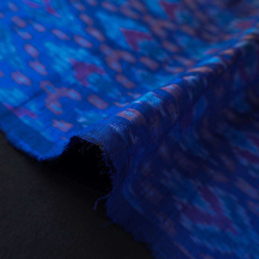 Blue - Pochampally Ikat Weave Handloom Pure Raw Silk Fabric 05