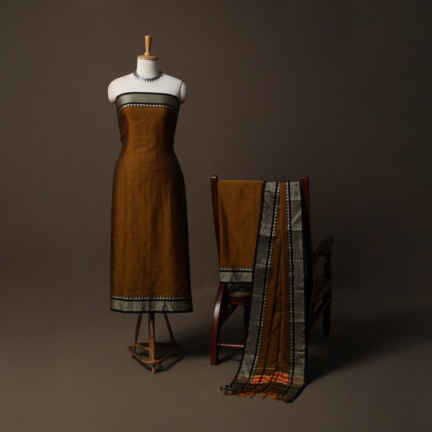 Dharwad Mercerised Cotton 3pc Unstitched Dress Material Suit Set with Woven Border 53