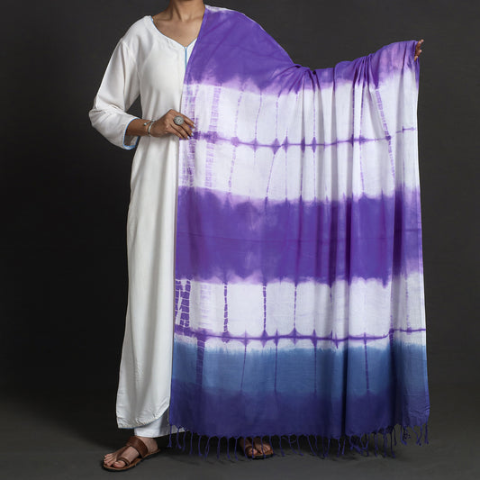 Purple - Shibori Tie-Dye Cotton Dupatta with Tassels