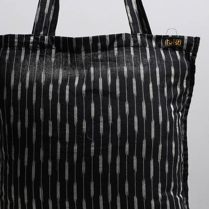 Black - Handcrafted Pochampally Ikat Weave Cotton Jhola Bag