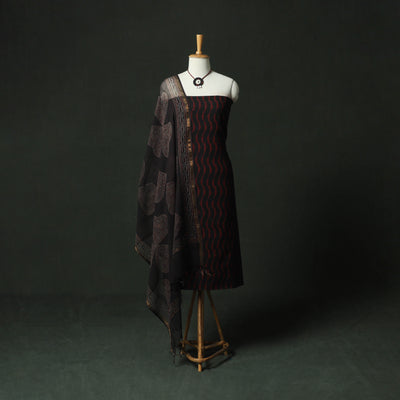 Black - pochampally ikat weave cotton 2pc unstitched dress