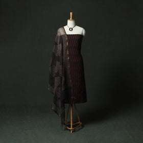 Black - pochampally ikat weave cotton 2pc unstitched dress