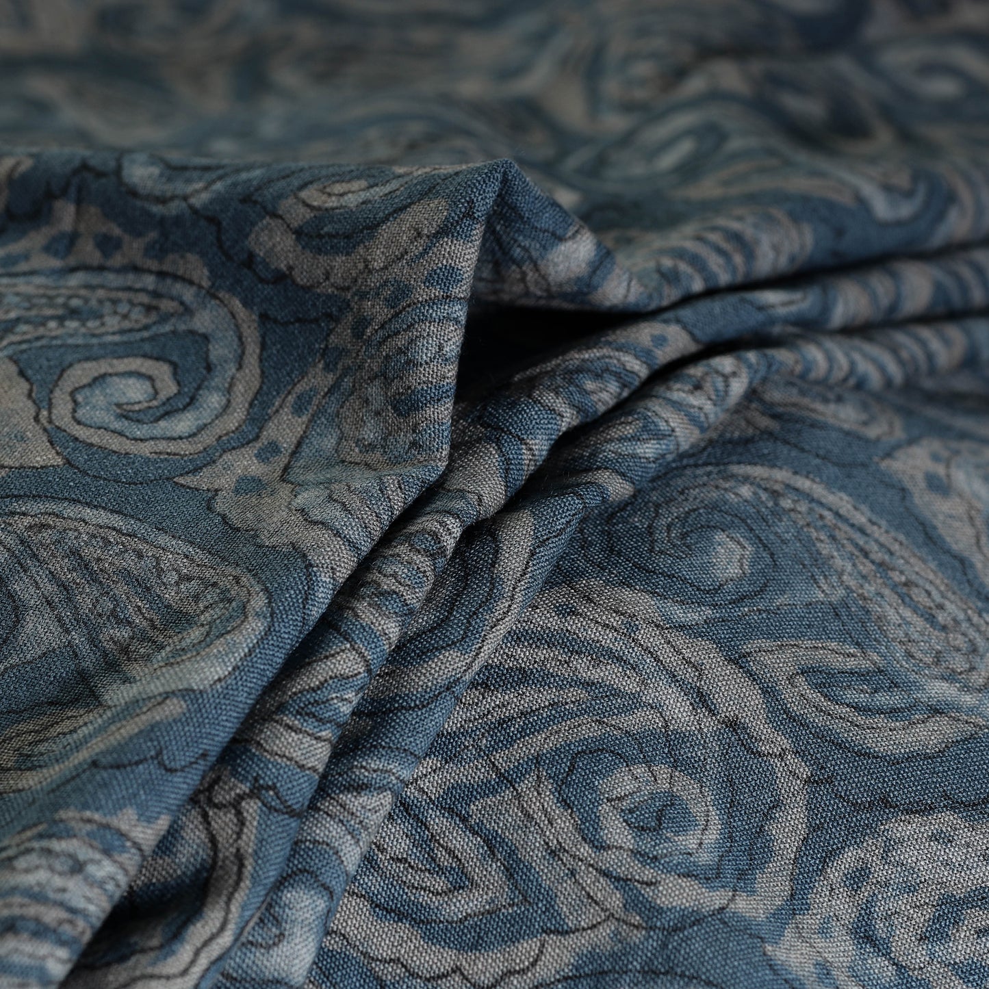 Blue - Pure Wool Handloom Akola Print Fabric 13