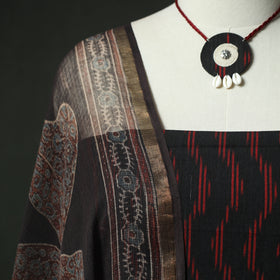 Black - pochampally ikat weave cotton 2pc unstitched dress