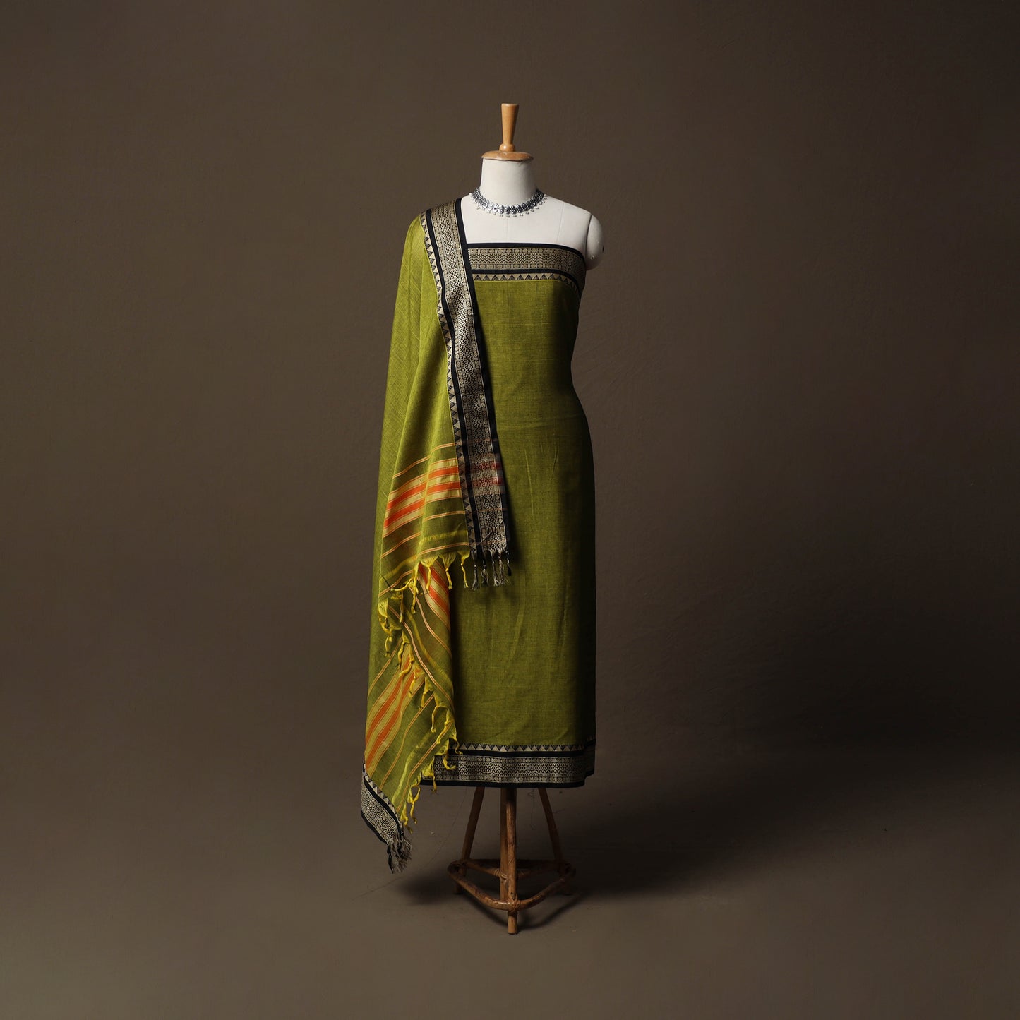 Dharwad Mercerised Cotton 3pc Unstitched Dress Material Suit Set with Woven Border 54