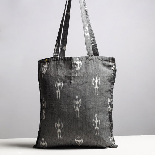 Grey - Handcrafted Pochampally Ikat Weave Cotton Jhola Bag