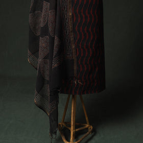 Black - pochampally ikat weave cotton 2pc unstitched dress