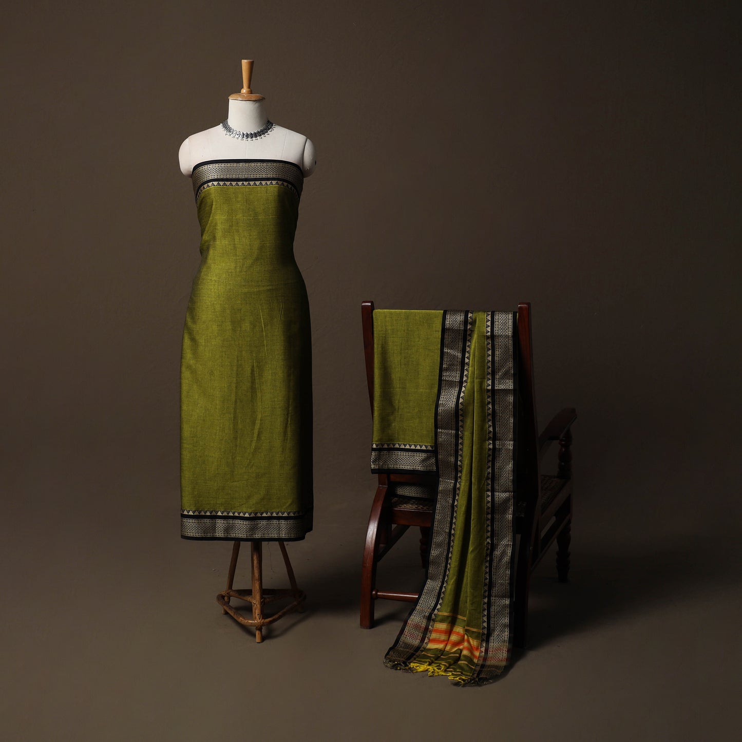 Dharwad Mercerised Cotton 3pc Unstitched Dress Material Suit Set with Woven Border 54