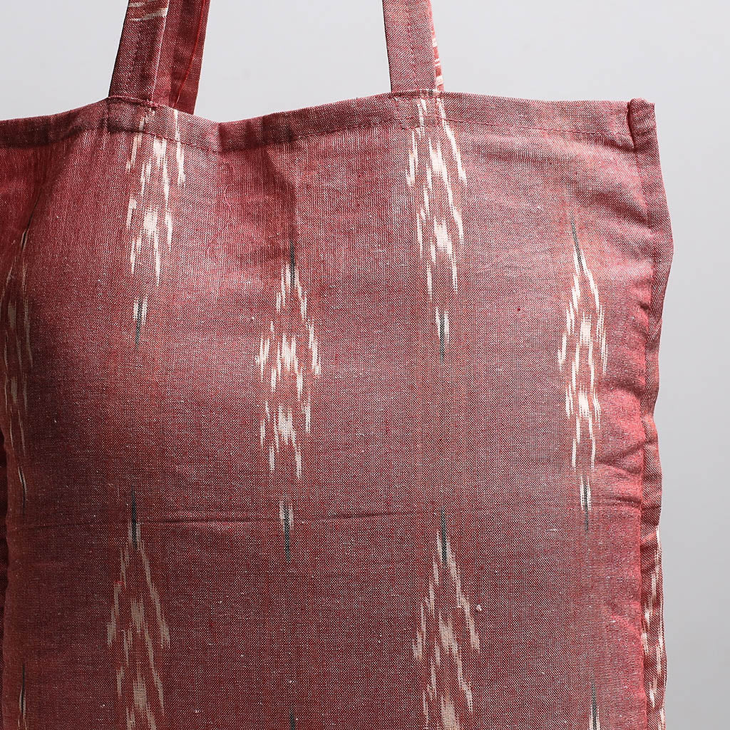 Peach - Handcrafted Pochampally Ikat Weave Cotton Jhola Bag