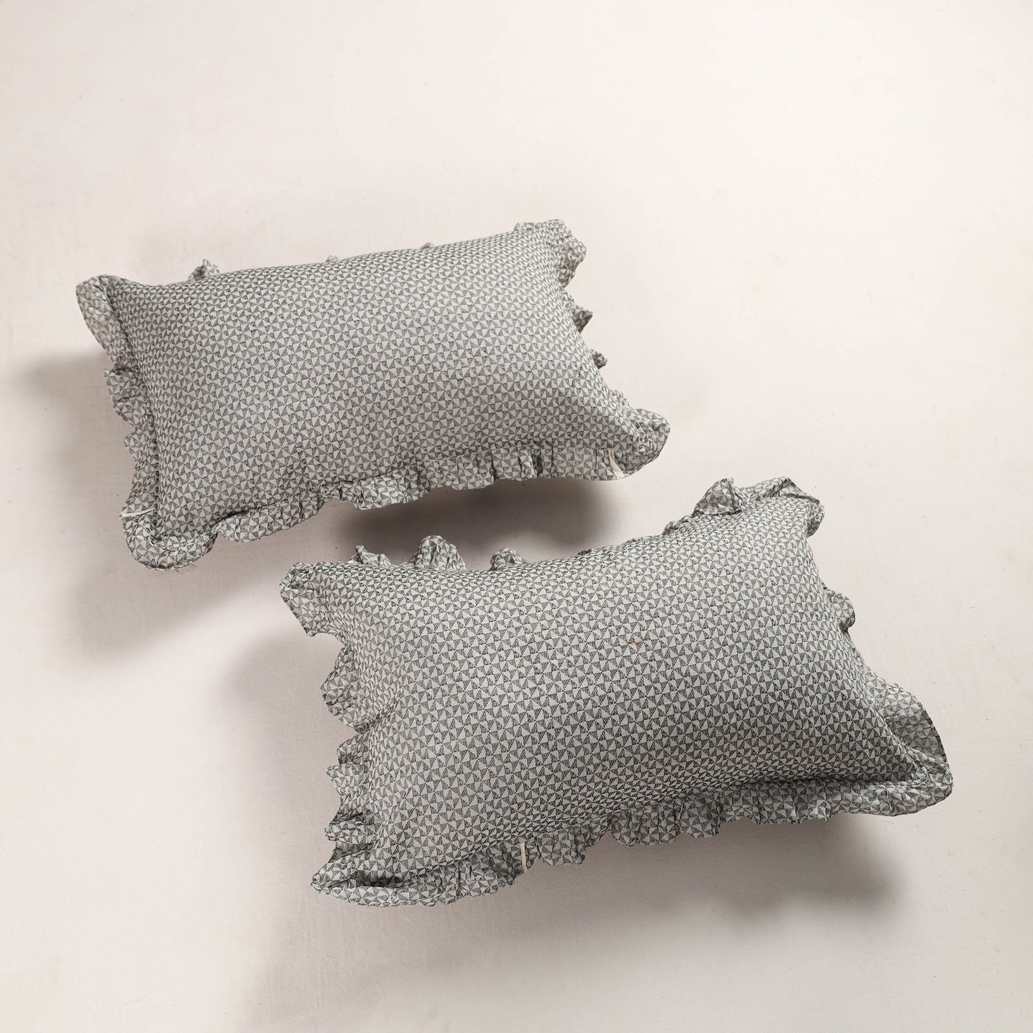 Grey - Set of 2 Jacquard Cotton Frill Pillow Covers 02