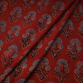 Red Natural Dyed 3 Kaam Block Print Cotton Ajrakh Fabric