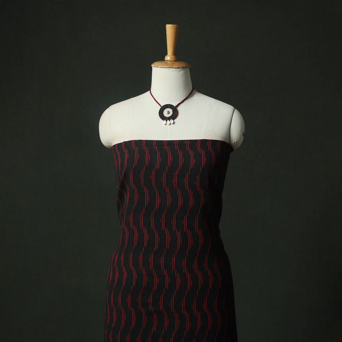 Black - pochampally ikat weave cotton 2pc unstitched dress