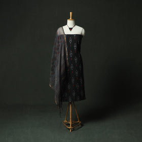 Black - pochampally ikat weave cotton 2pc unstitched dress