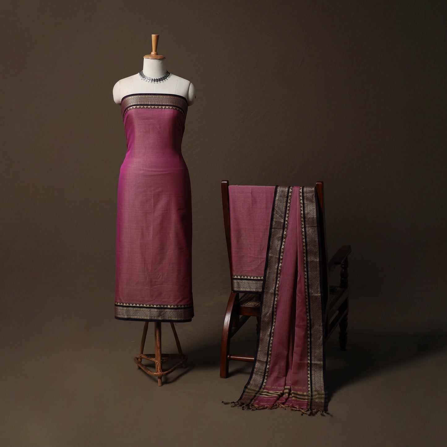 Dharwad Mercerised Cotton 3pc Unstitched Dress Material Suit Set with Woven Border 55