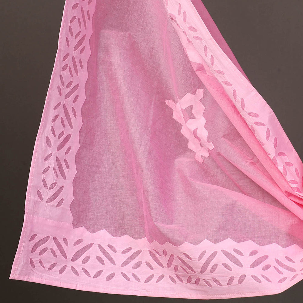 Pink - 3pc Cut Work Cotton Barmer Applique Dress Material 20