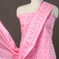 Pink - 3pc Cut Work Cotton Barmer Applique Dress Material 20