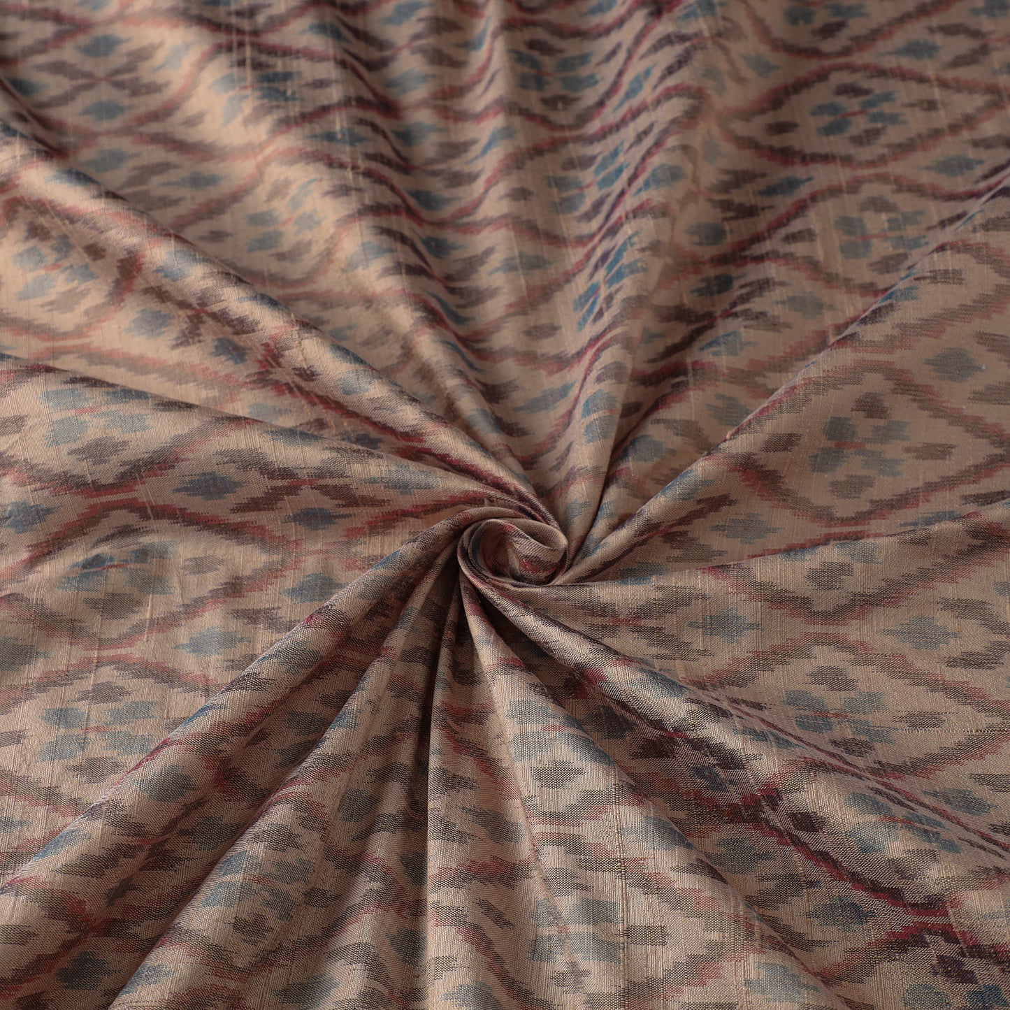 Brown - Pochampally Ikat Weave Handloom Pure Raw Silk Fabric 07