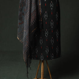 Black - pochampally ikat weave cotton 2pc unstitched dress
