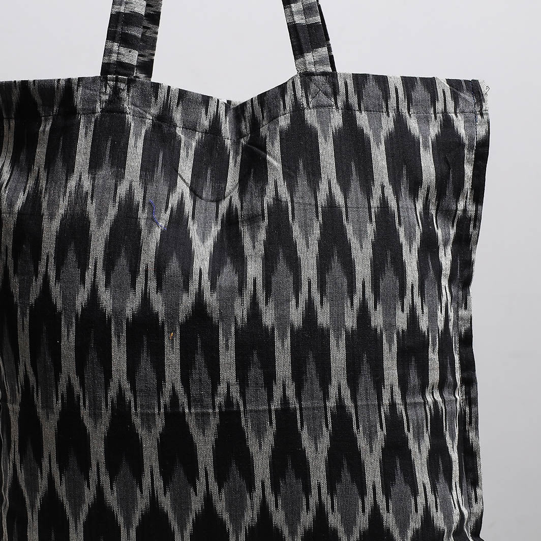 Black - Handcrafted Pochampally Ikat Weave Cotton Jhola Bag