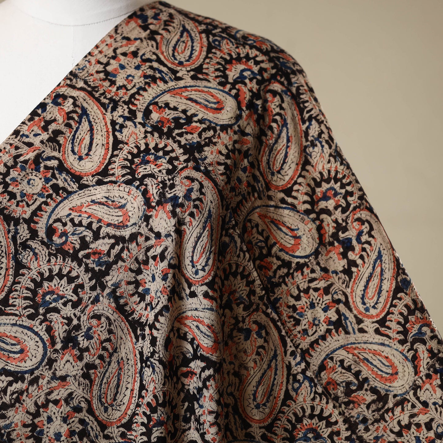 Black - natural dyed cotton pedana kalamkari fabric 20