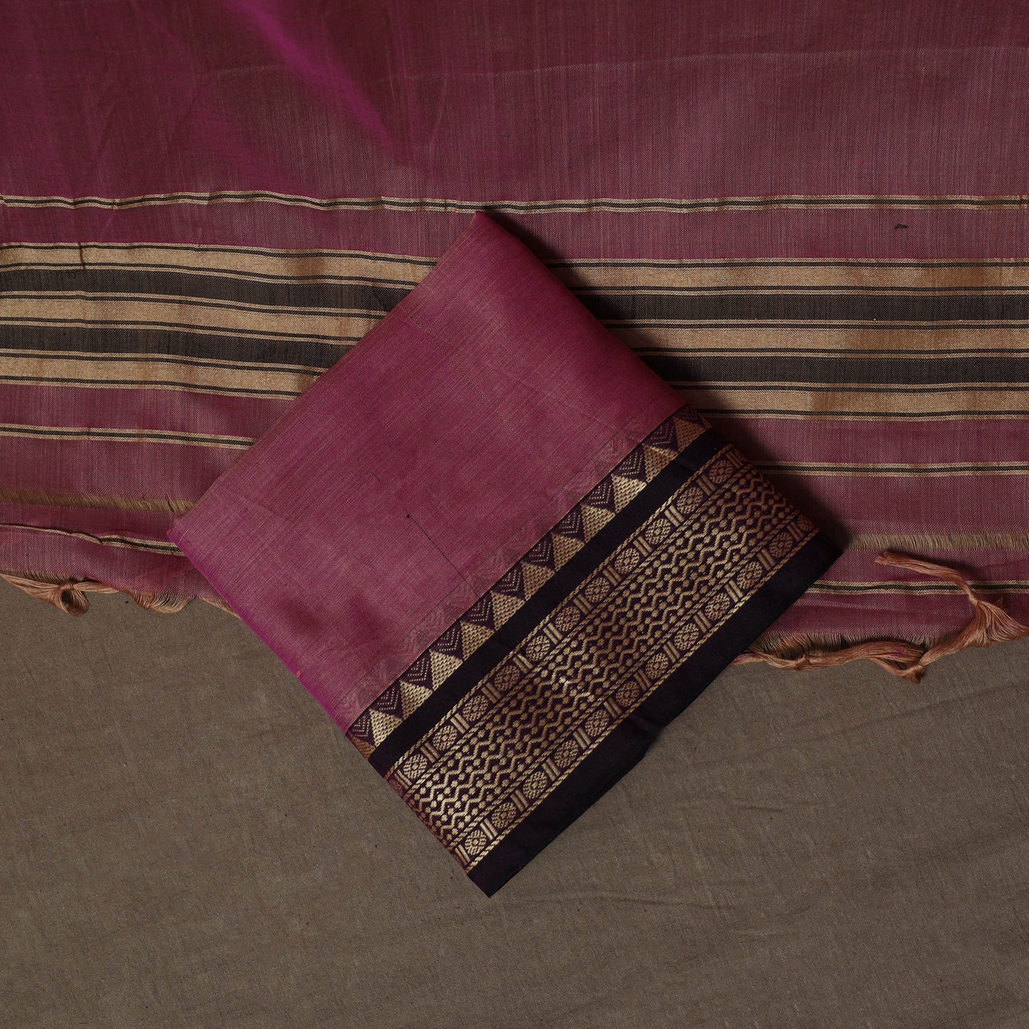 Dharwad Mercerised Cotton 3pc Unstitched Dress Material Suit Set with Woven Border 55