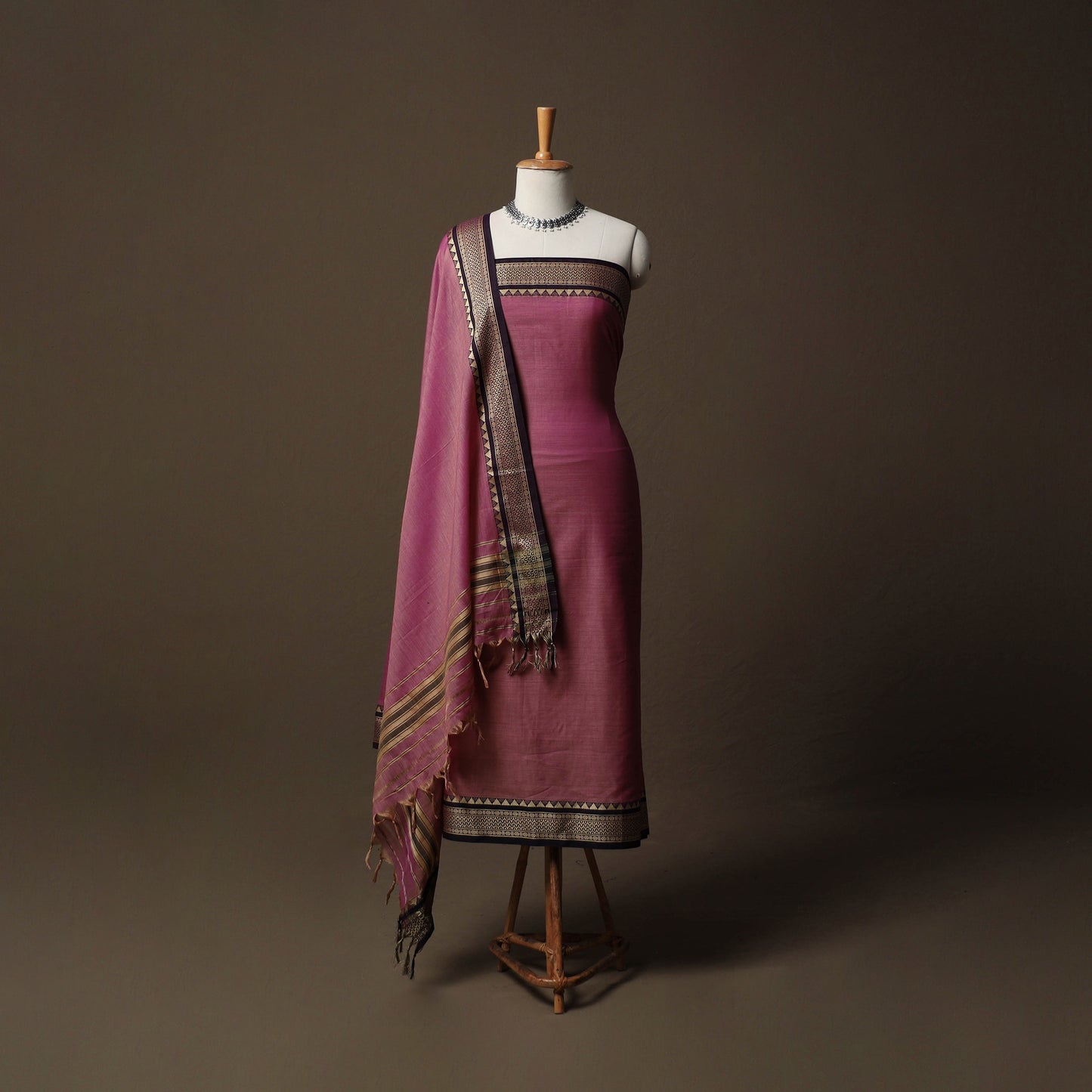 Dharwad Mercerised Cotton 3pc Unstitched Dress Material Suit Set with Woven Border 55