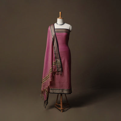 Dharwad Mercerised Cotton 3pc Unstitched Dress Material Suit Set with Woven Border 55