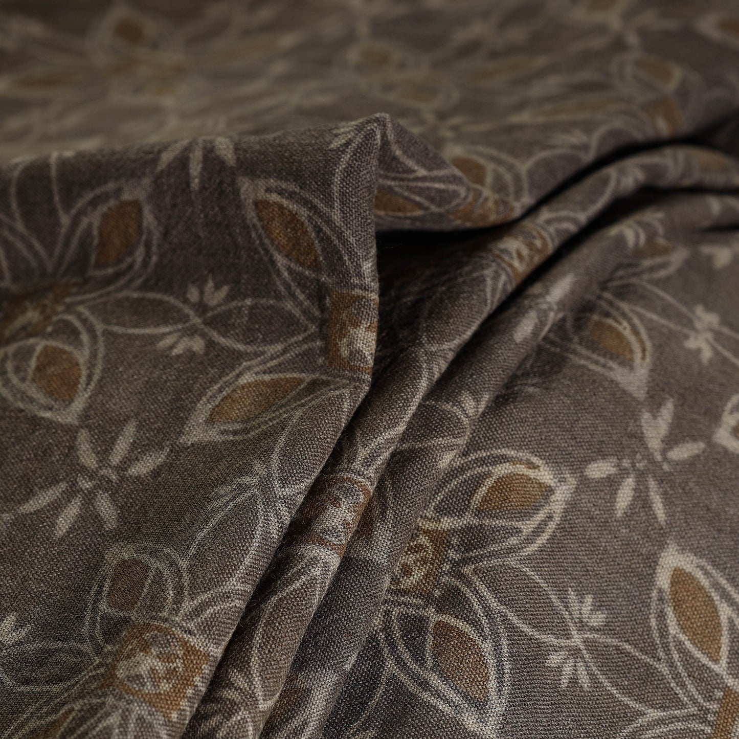 Brown - Pure Wool Handloom Akola Print Fabric 15