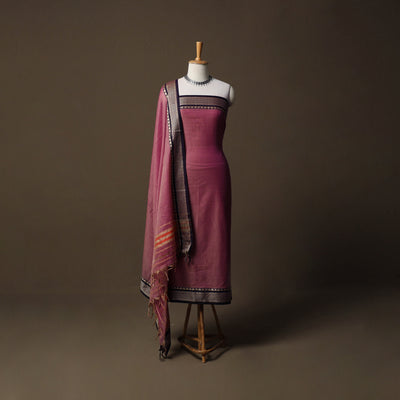 Dharwad Mercerised Cotton 3pc Unstitched Dress Material Suit Set with Woven Border 56