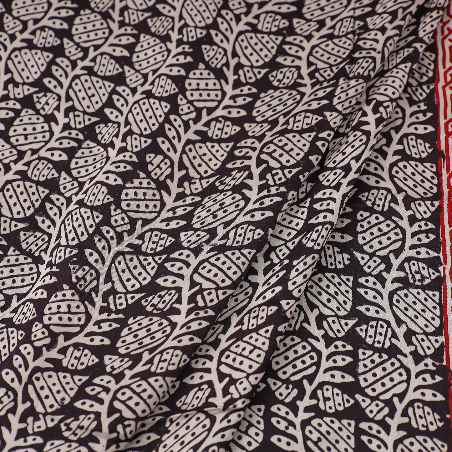 Black - Hand Block Modal Silk Bagh Print Fabric 03