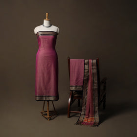 Dharwad Mercerised Cotton 3pc Unstitched Dress Material Suit Set with Woven Border 56