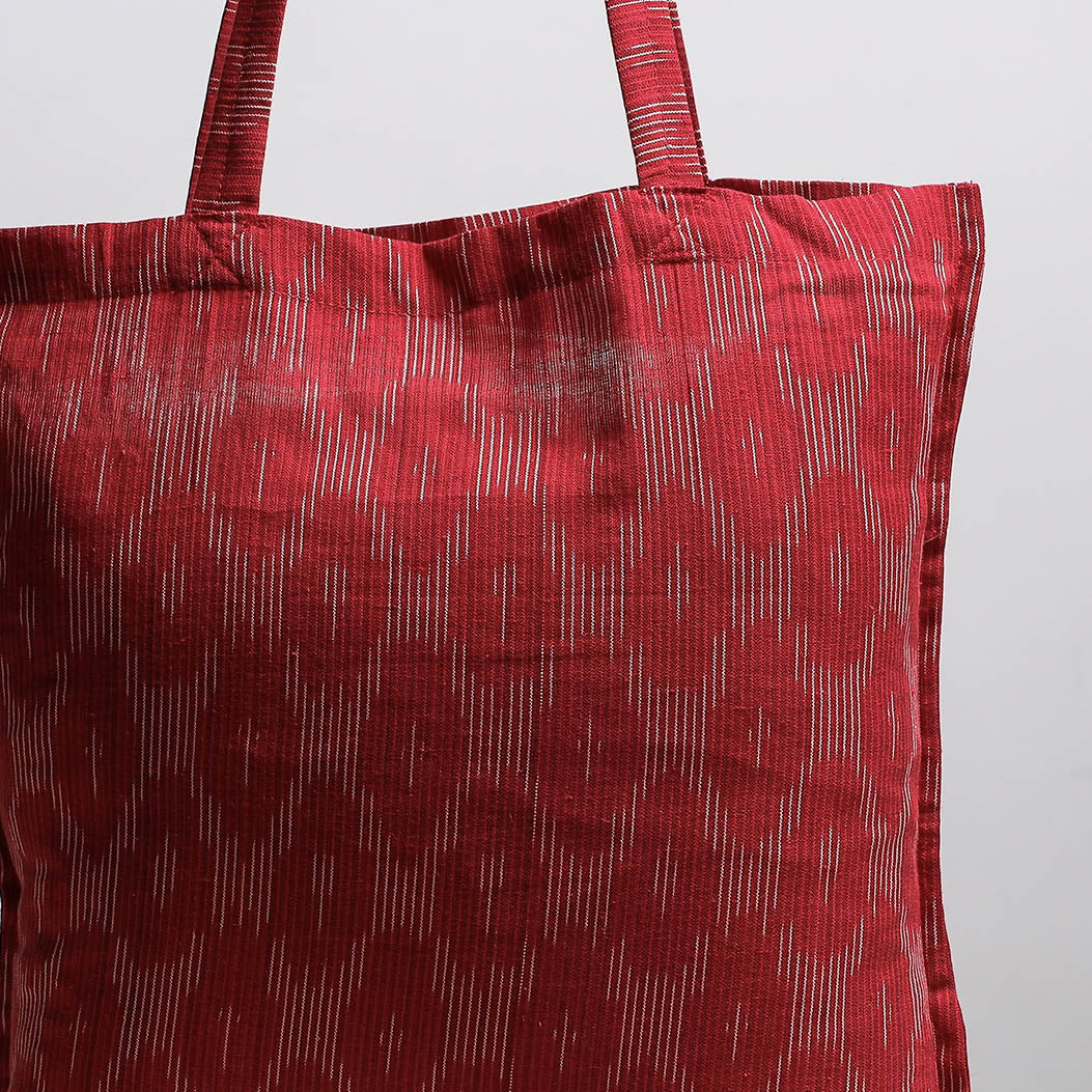 Red - Handcrafted Pochampally Ikat Weave Cotton Jhola Bag