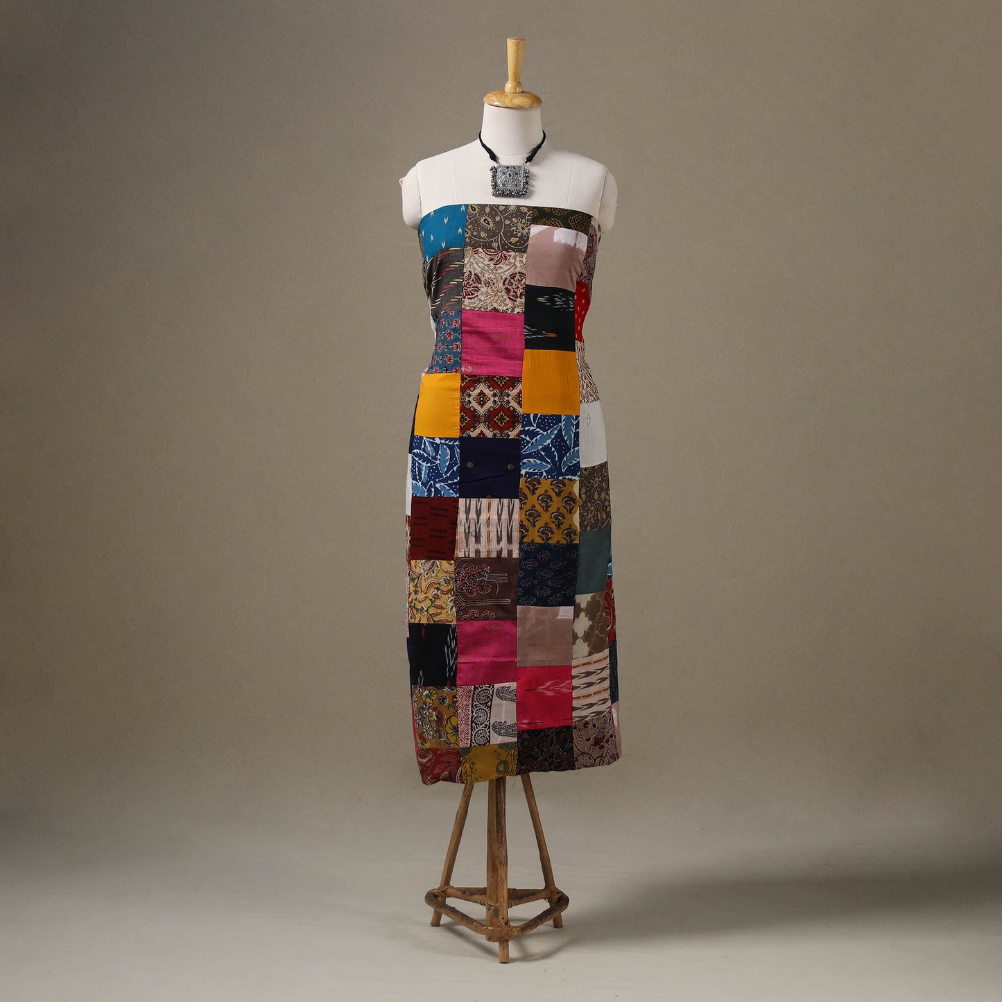 Multicolour Hand-Stitched Mosaic Cotton Kurta Material