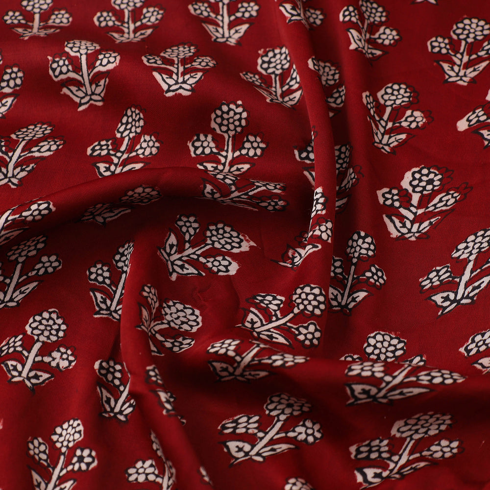 Red - Hand Block Modal Silk Bagh Print Fabric 04