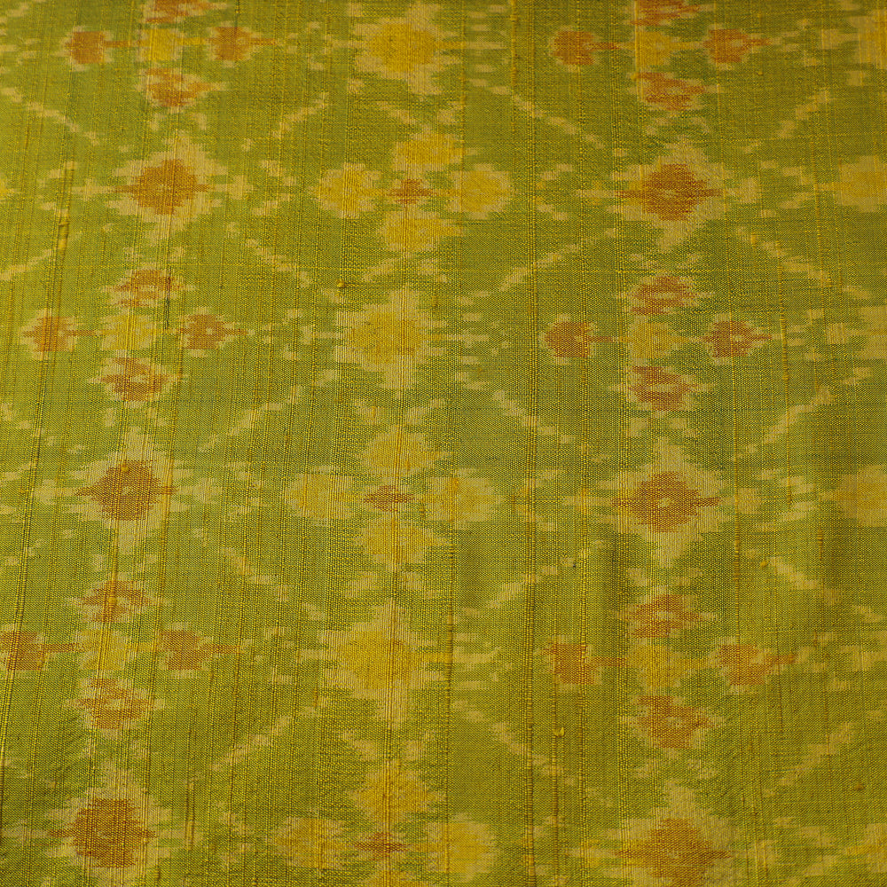 Green - Pochampally Ikat Weave Handloom Pure Raw Silk Fabric 08