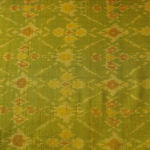 Green - Pochampally Ikat Weave Handloom Pure Raw Silk Fabric 08