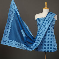 Blue - 3pc Cut Work Cotton Barmer Applique Dress Material 26