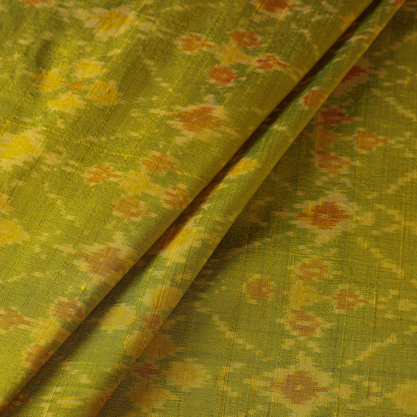 Green - Pochampally Ikat Weave Handloom Pure Raw Silk Fabric 08