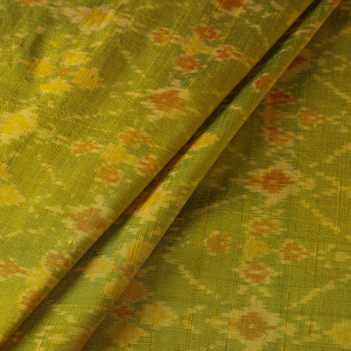 Green - Pochampally Ikat Weave Handloom Pure Raw Silk Fabric 08