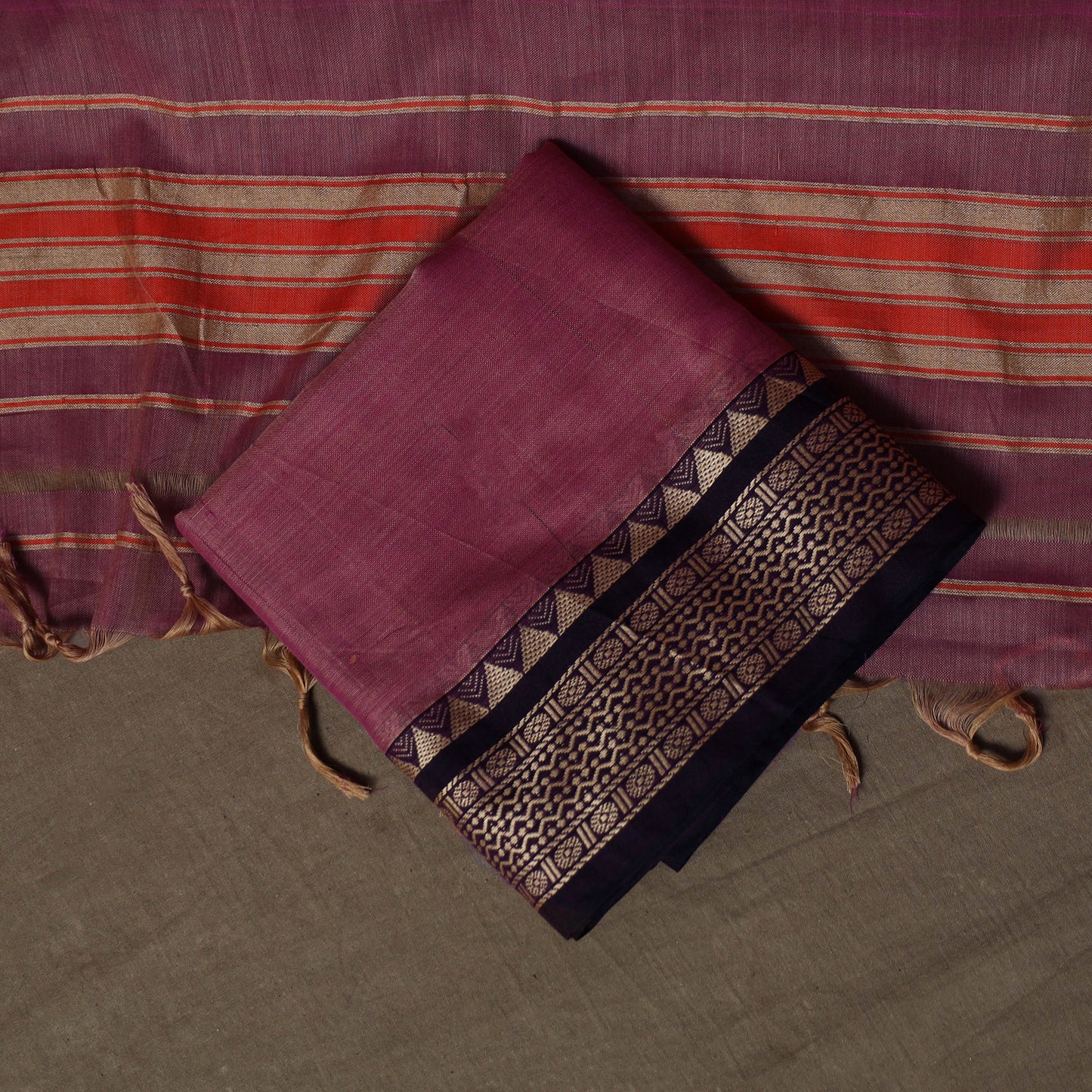 Dharwad Mercerised Cotton 3pc Unstitched Dress Material Suit Set with Woven Border 56
