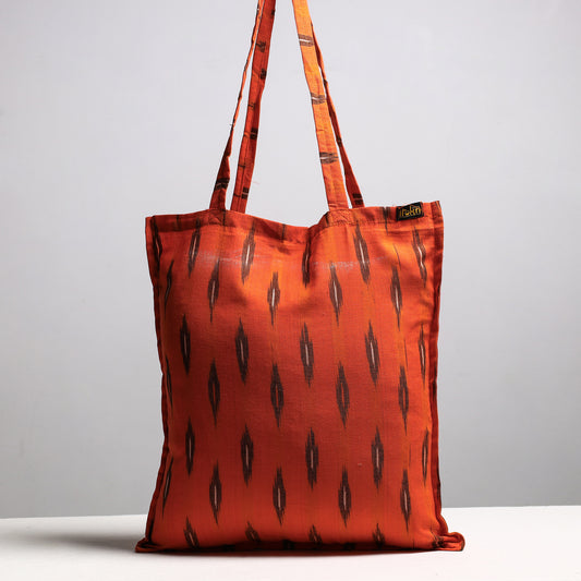 Orange - Handcrafted Pochampally Ikat Weave Cotton Jhola Bag