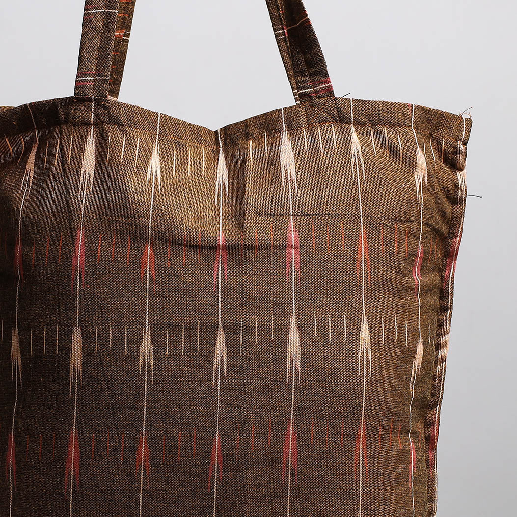 Brown - Handcrafted Pochampally Ikat Weave Cotton Jhola Bag