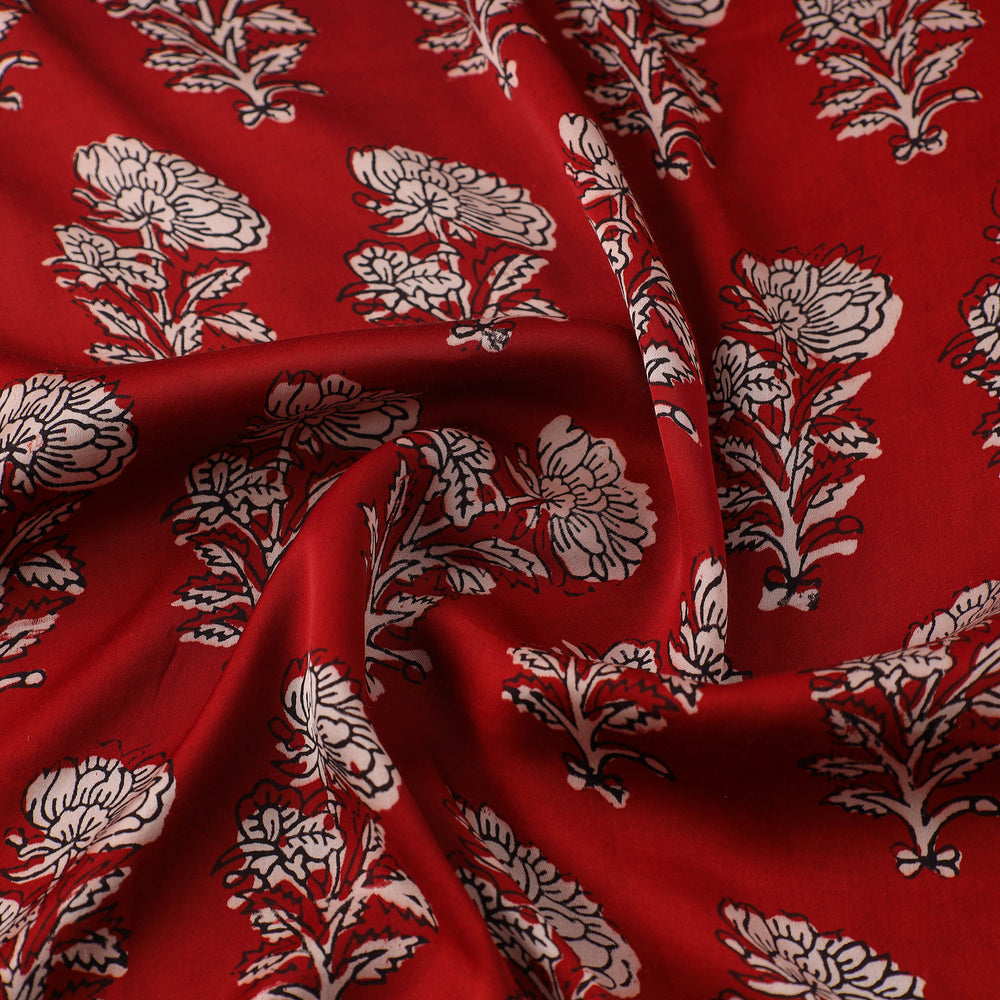 Red - Hand Block Modal Silk Bagh Print Fabric 05