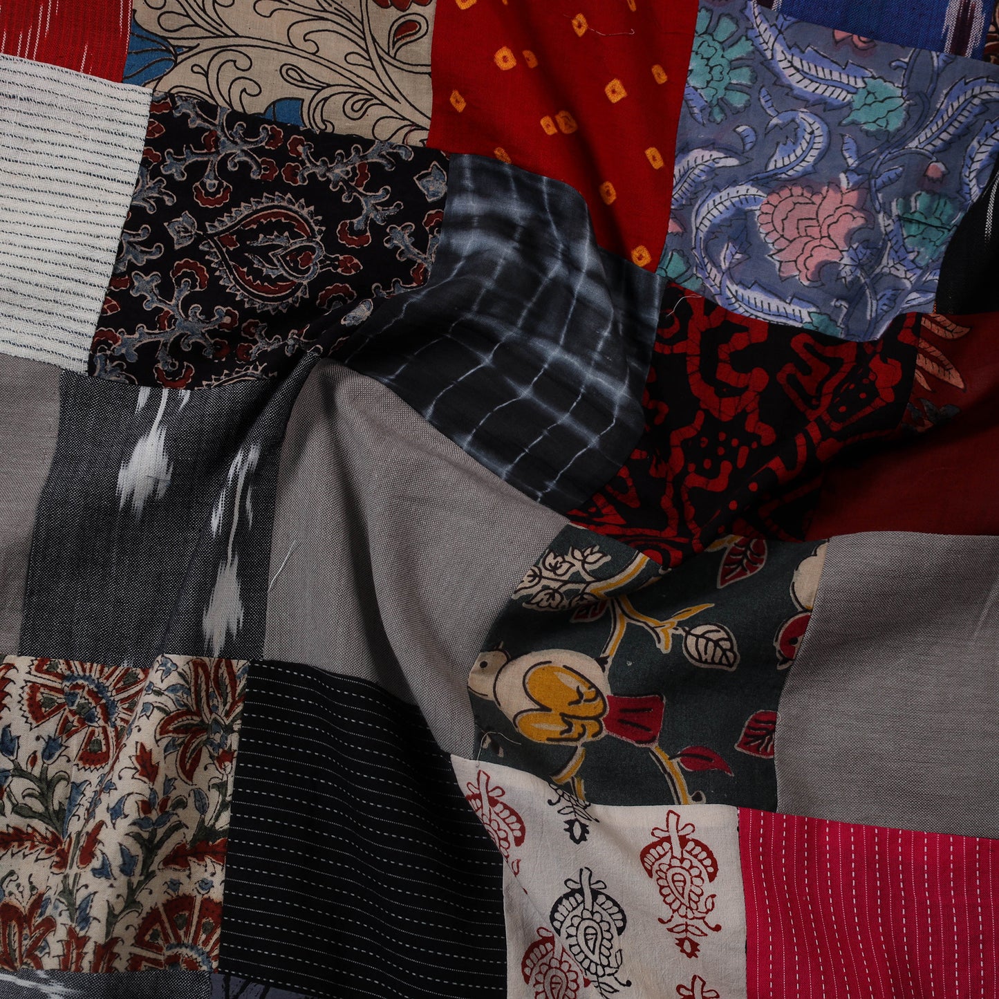 Multicolour Hand-Stitched Mosaic Cotton Kurta Material