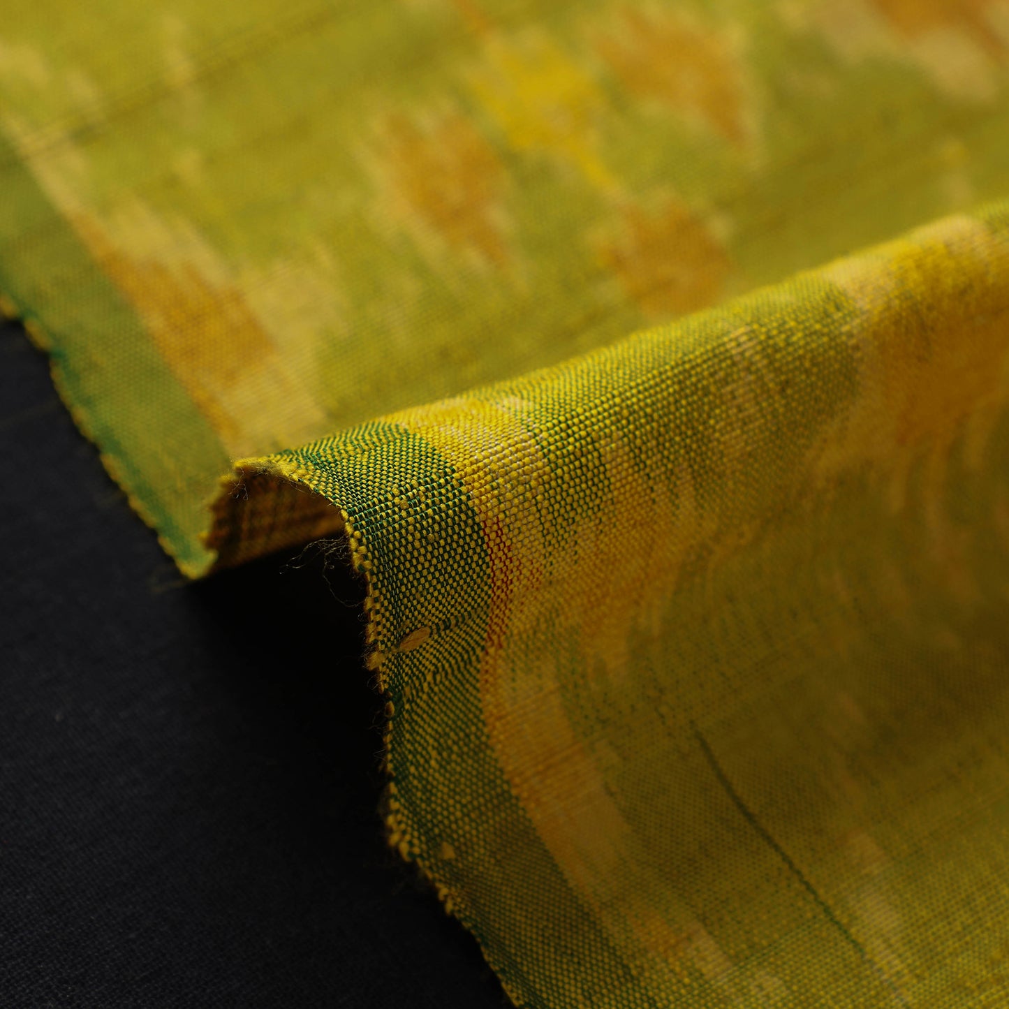 Green - Pochampally Ikat Weave Handloom Pure Raw Silk Fabric 08